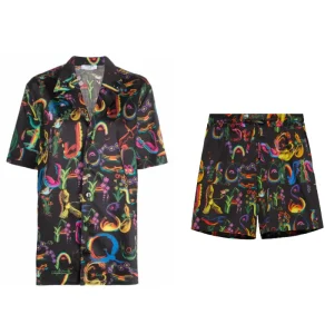 Black Opening Ceremony Allover Alphabet-Print Short Set