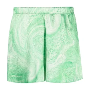 Green Opening Ceremony Marble-Print Shiny Shorts